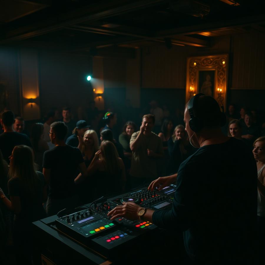 DJ performing to a joyful community crowd