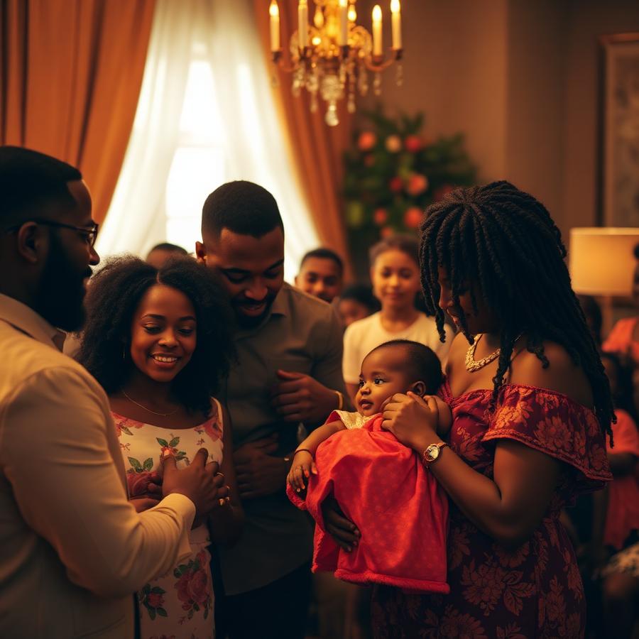Family gathering to celebrate a naming ceremony