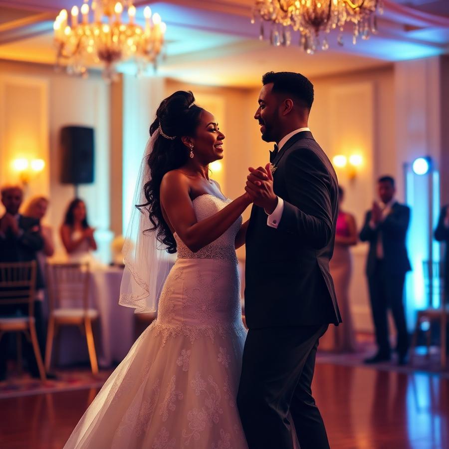 Bride and groom's first dance at a wedding reception